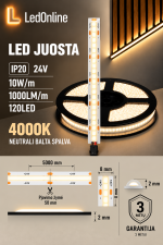LED juosta 24V 10W/m 120 LED/m 4000K IP20 – didmeninė kaina perkant 100 metrų, urminė LED juostų prekyba, LedOnline.lt